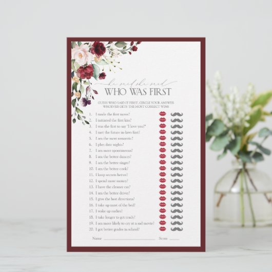 彼は彼女がブルゴーニュのブライダルシャワーゲームを言った (スタンド正面)