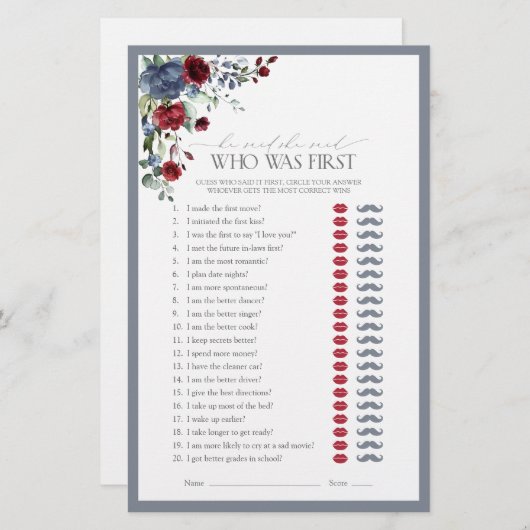 彼は彼女がブルーブルゴーニュのブライダルシャワーゲームを言った (正面/裏面)