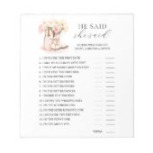 彼は彼女がブーツの泡立つブライダルシャワーゲームを言った ノートパッド (正面)