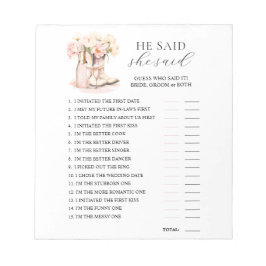 彼は彼女がブーツの泡立つブライダルシャワーゲームを言った ノートパッド