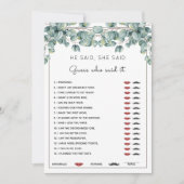 彼は彼女がユーカリブライダルシャワーゲームを言った 招待状 (正面)