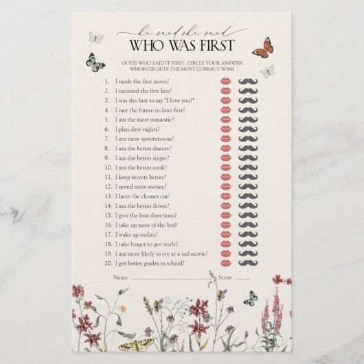 彼は彼女がワイルドフラワーの蝶のシャワーゲームを言った (正面)