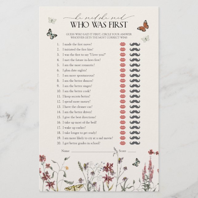 彼は彼女がワイルドフラワーの蝶のシャワーゲームを言った (正面)