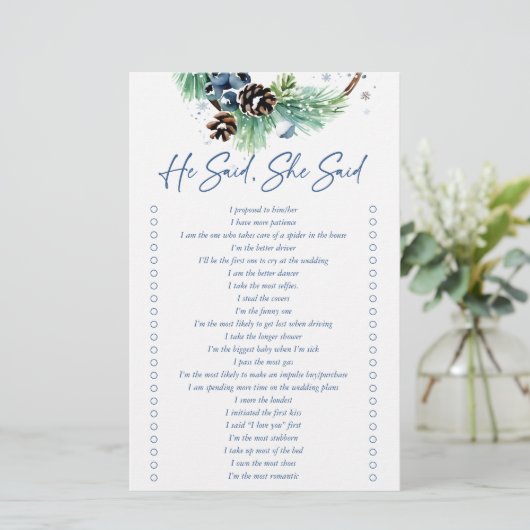 彼は彼女が冬のブライダルシャワーゲームを言った 便箋 (スタンド正面)