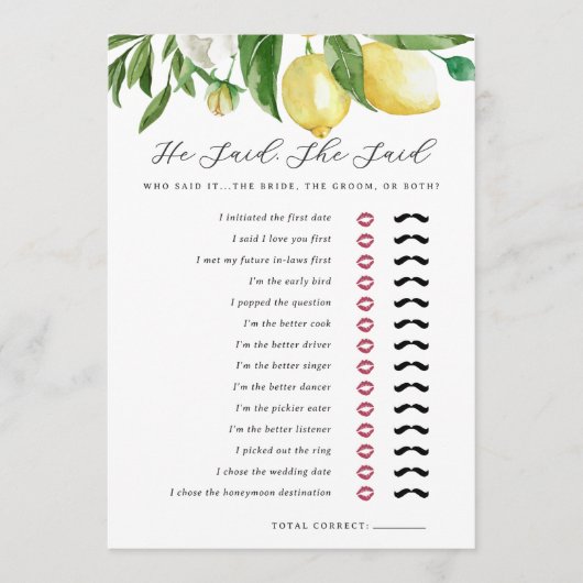 彼は彼女が印刷可能なブライダルシャワーゲームカードを言った 招待状 (正面)