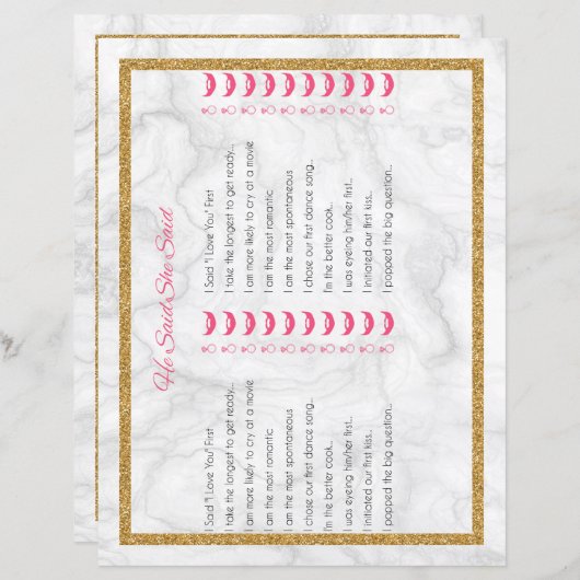 彼は彼女が大理石の金ゴールドブライダルシャワーゲームを言った (正面/裏面)
