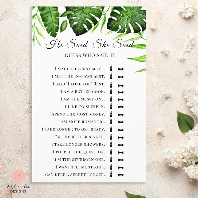 彼は彼女が熱帯ブライダルシャワーゲームを言った (クリエイターアップロード済み)