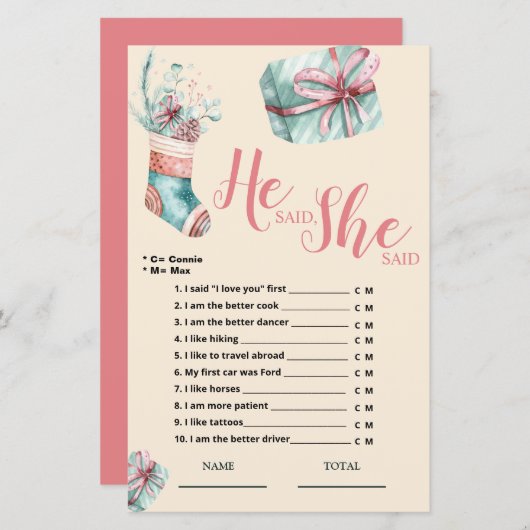 彼は彼女が言ったクリスマスストッキングブライダルゲーム (正面/裏面)