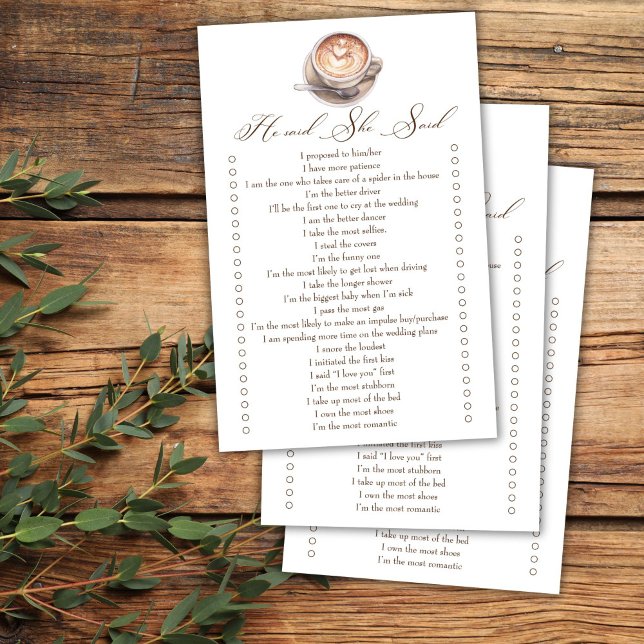 彼は彼女が言った コーヒー 秋のブライダルシャワーゲーム (He said she said love is brewing coffee cappuccino fall bridal shower games)