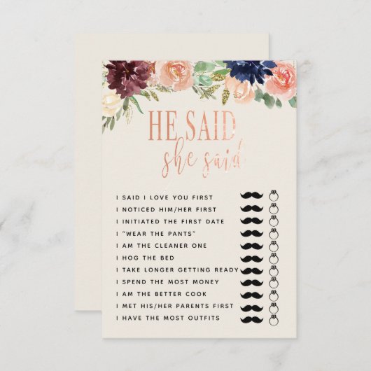 彼は彼女が言っ結婚た/婚約ゲームコピー 招待状 (正面/裏面)