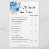 彼は彼女が青いカップルのシャワーゲームカードを言った チラシ (正面)