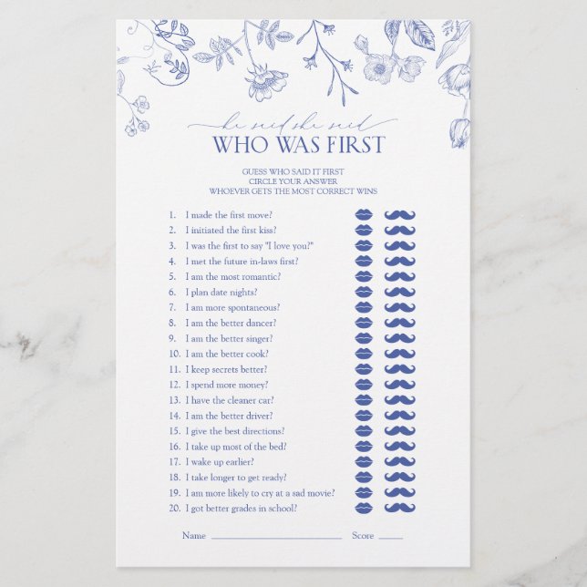 彼は彼女が青いブライダルシャワーゲームをビクトリアン言った (正面)