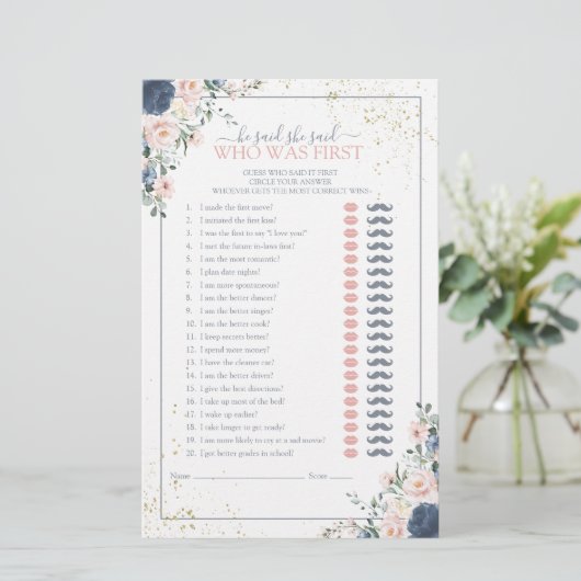 彼は彼女が青い赤面ブライダルシャワーゲームを言った (スタンド正面)