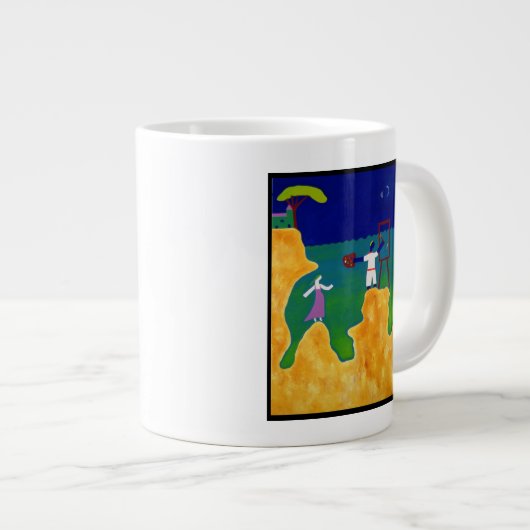 彼は彼女の待ち時間に時間2000年をしました ジャンボコーヒーマグカップ (正面右)