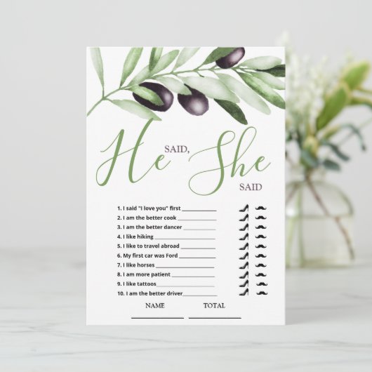 彼は彼女はオリーブの枝のブライダルシャワーインヴィと言った 招待状 (スタンド正面)