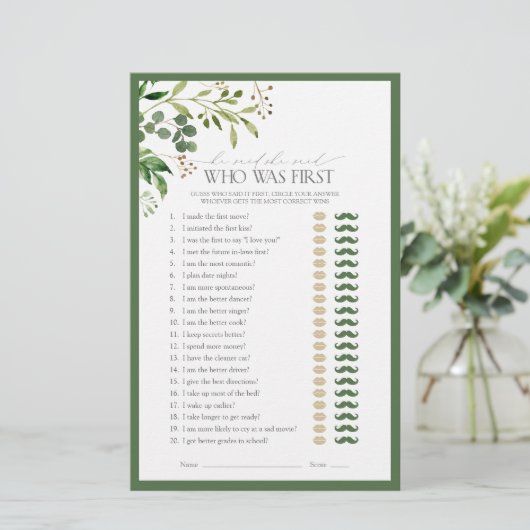 彼は彼女はオリーブグリーンのブライダルシャワーゲームを言った (スタンド正面)