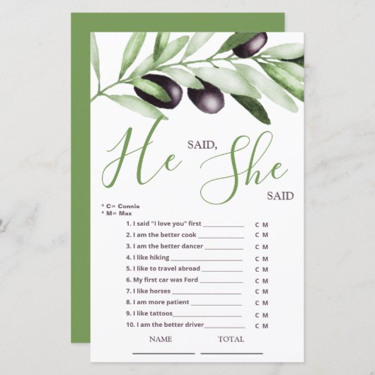 彼は彼女はオリーブ枝のブライダルゲームと言った (正面/裏面)
