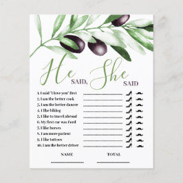 彼は彼女はオリーブ枝のブライダルシャワーゲームと言った