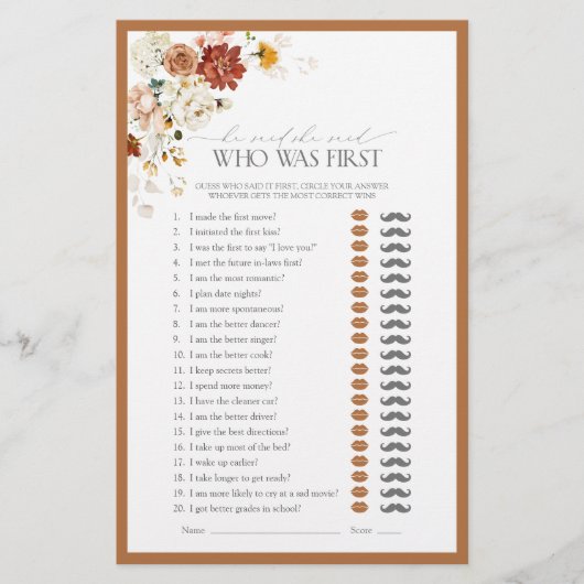 彼は彼女はオレンジのフローラブライダルシャワーゲームを言った (正面)