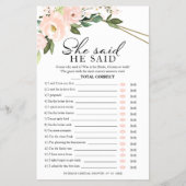 彼は彼女はゲームのピンクの赤面ブライダルシャワーと言った チラシ (正面)