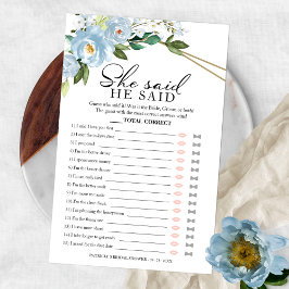 彼は彼女はゲームの埃っぽい青いブライダルシャワーと言った チラシ