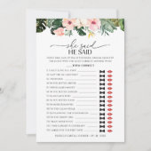 彼は彼女はゲームの熱帯ブライダルシャワーカードを言った 招待状 (正面)