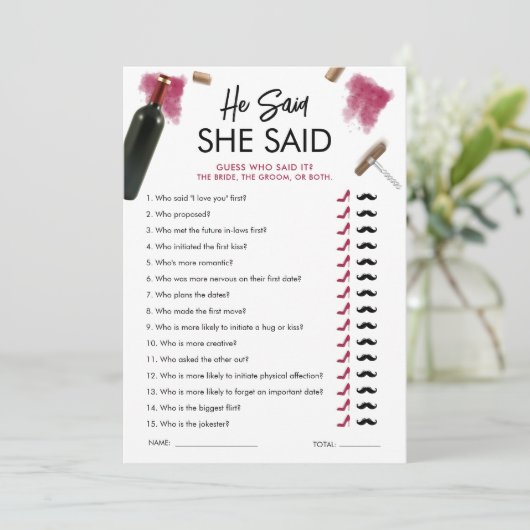 彼は彼女はゲームカードワインブライダルシャワーと言った 招待状 (スタンド正面)