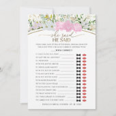 彼は彼女はゲーム春ブライダルシャワーカードと言った 招待状 (正面)