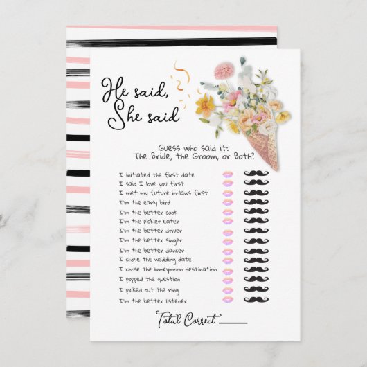 彼は彼女はスクープブライダルシャワーゲームと言った 招待状 (正面/裏面)