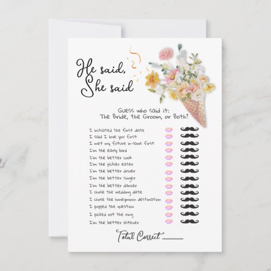 彼は彼女はスクープブライダルシャワーゲームと言った 招待状 (正面)