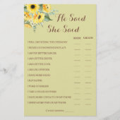 彼は彼女はヒマワリのカップルのシャワーゲームカードと言った チラシ (正面)