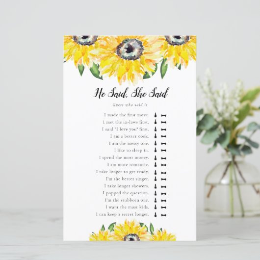 彼は彼女はヒマワリのブライダルシャワーゲームを言った (スタンド正面)