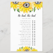 彼は彼女はヒマワリのブライダルシャワーゲームを言った チラシ (正面)