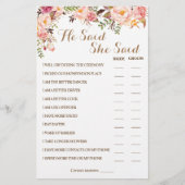 彼は彼女はピンクのカップルのシャワーゲームカードを言った チラシ (正面)