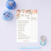 彼は彼女はピンクのカップルのシャワーゲームカードを言った チラシ (シングル)