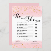 彼は彼女はピンクのブライダルゲーム招待状と言った