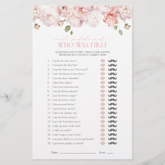 彼は彼女はピンクの花のブライダルシャワーゲームを言った (正面)