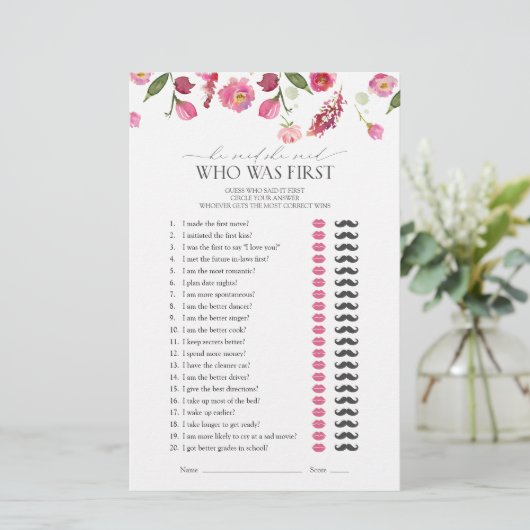 彼は彼女はピンクの花のブライダルシャワーゲームを言った (スタンド正面)