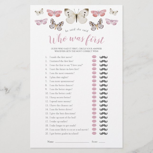 彼は彼女はピンクの蝶のシャワーのゲームを言った (正面)