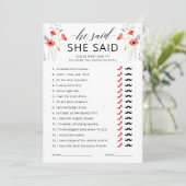 彼は彼女はフローラブライダルシャワーゲームカードと言った 招待状 (スタンド正面)