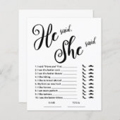 彼は彼女はブライダルシャワーゲームと言った (正面/裏面)