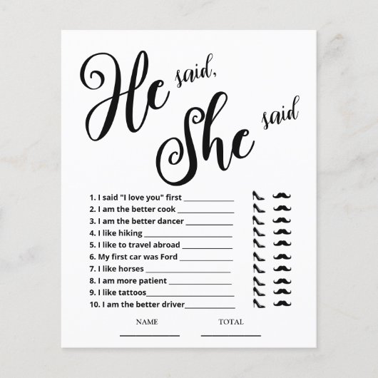 彼は彼女はブライダルシャワーゲームと言った (正面)