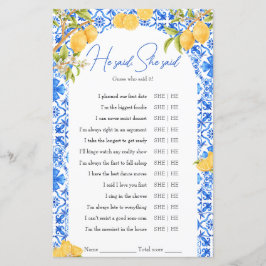 彼は彼女はブライダルシャワーゲームのレモンのイタリアと言った