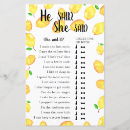 彼は彼女はブライダルシャワーゲームのレモンを言った