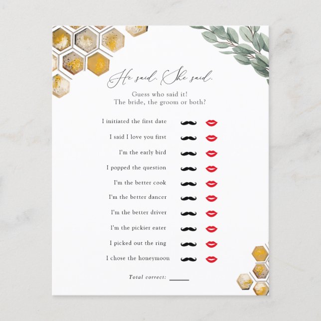 彼は彼女はブライダルシャワーゲームを言った (正面)