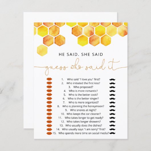 彼は彼女はブライダルシャワーゲームを言った (正面/裏面)