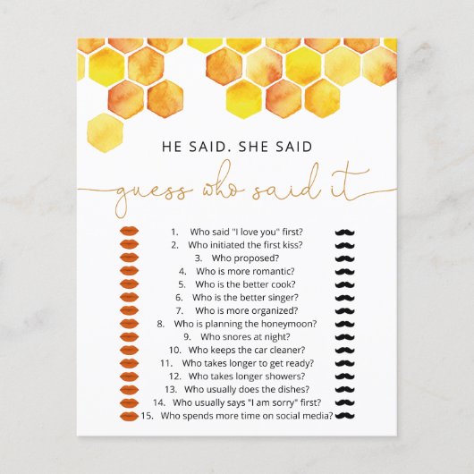 彼は彼女はブライダルシャワーゲームを言った (正面)