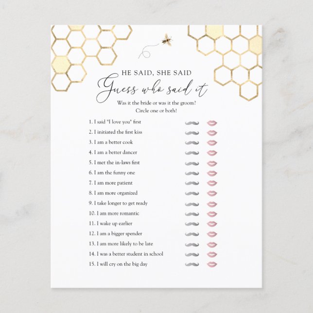 彼は彼女はブライダルシャワーゲームを言った (正面)