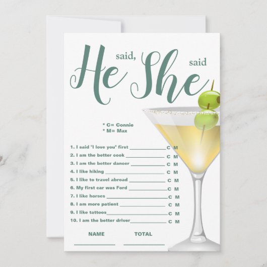 彼は彼女はブライダルシャワーゲームエレガントと言った 招待状 (正面)