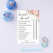 彼は彼女はブライダルシャワーゲームカードと言った チラシ (シングル)